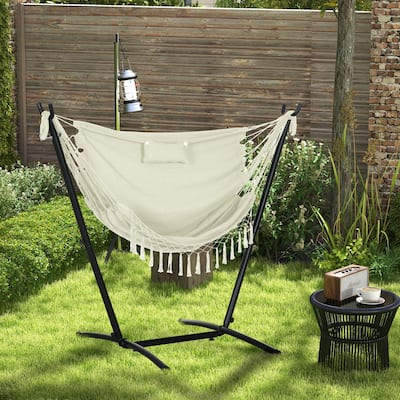 Outdoor Hanging Chair Hammock Chair with Built-In Pillow & Storage Pocket, Swing Chair with Stand