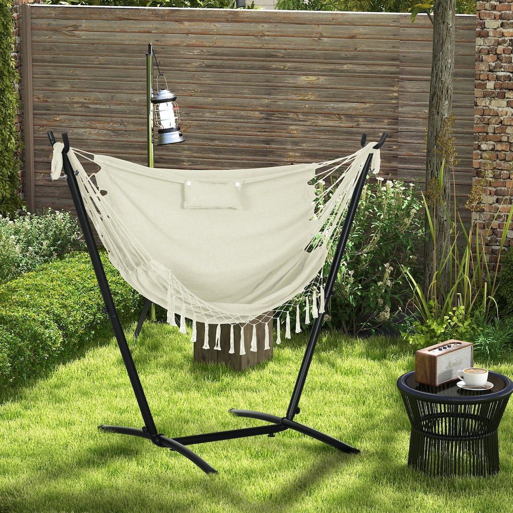 Outdoor Hanging Chair Hammock Chair with Built-In Pillow & Storage Pocket, Swing Chair with Stand
