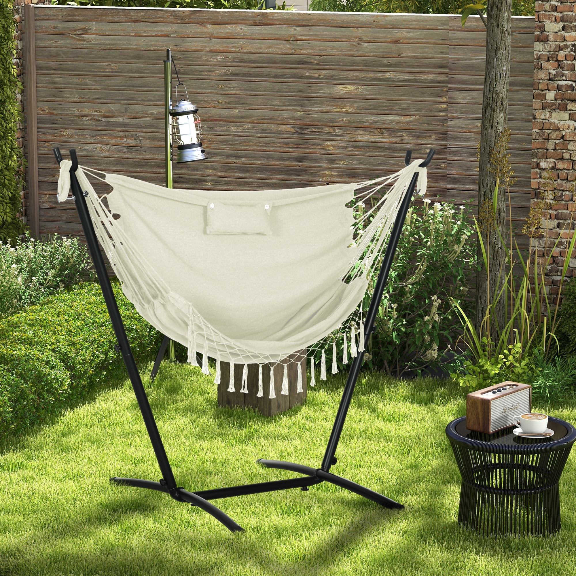 Outdoor Hanging Chair Hammock Chair with Built-In Pillow & Storage Pocket, Swing Chair with Stand