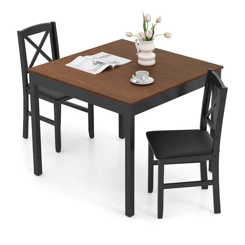Costway 3 PCS Dining Table Set Wooden Square Kitchen Table with 2 - Brown