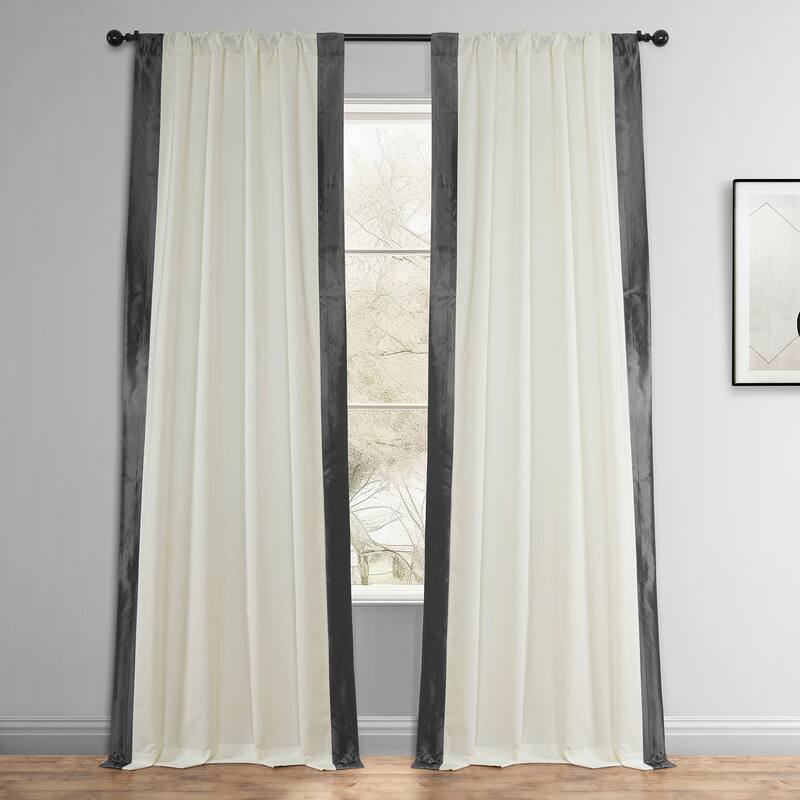 Exclusive Fabrics Fresh Pop Dobby Taffeta Side Bordered Light Filtering Curtains for Bedroom & Living Room Curtains (1 Panel) - 50 X 96 - Off-White & Graphite