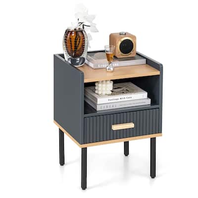 Costway Nightstand Bedside End Table with Drawer & Open Shelf for