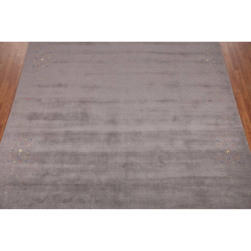 Tribal Gray Gabbeh Area Rug Hand-Knotted Wool Carpet - 9'4" x 12'1"