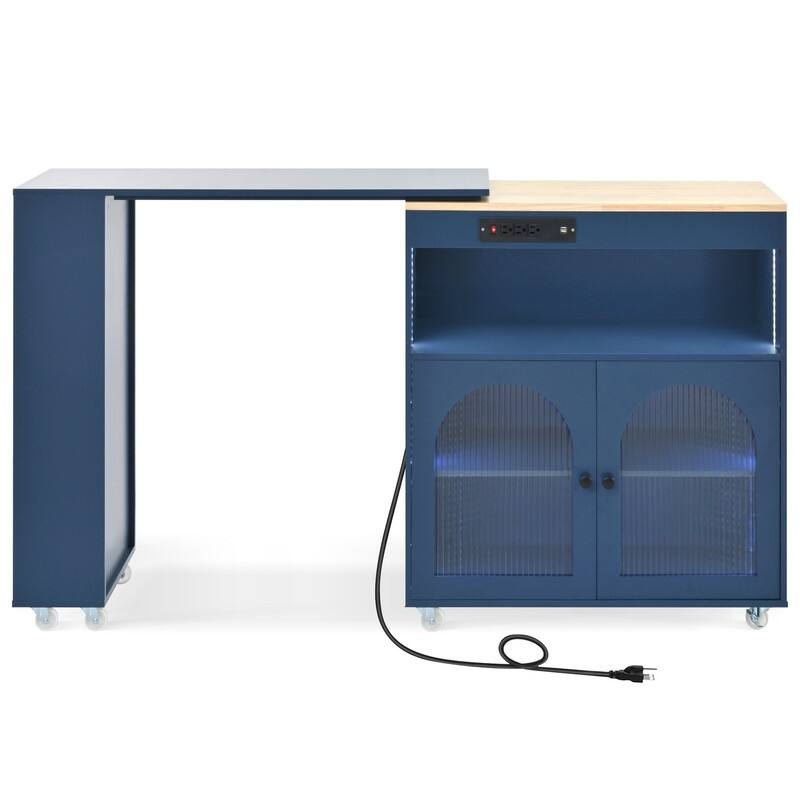 Rolling Kitchen Island With Extension Table, Power Outlet