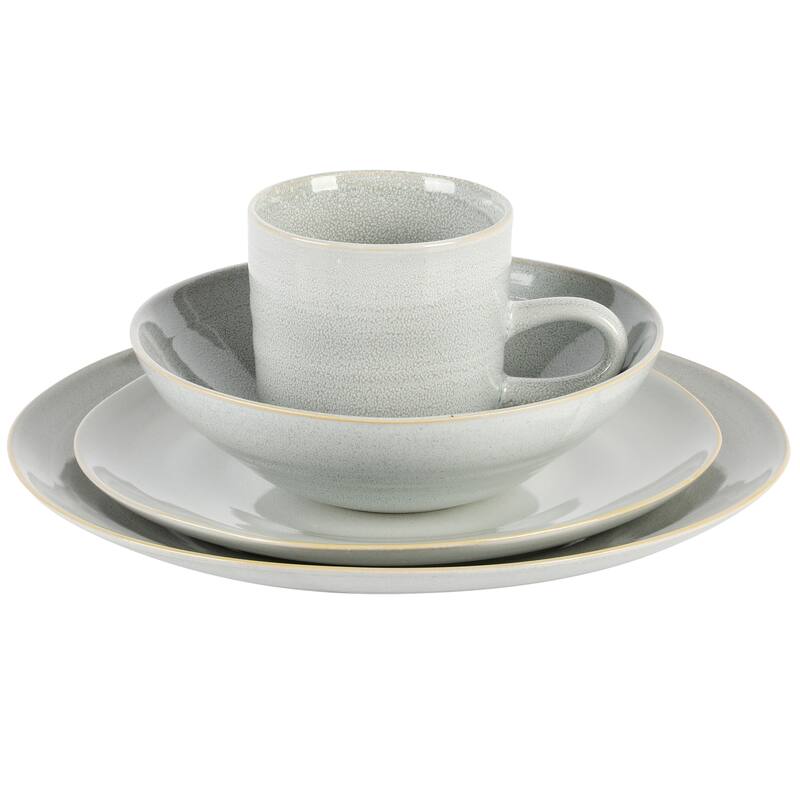 Laurie Gates Ravenna 16 Piece Round Stoneware Dinnerware Set in Grey - 16 Pieces