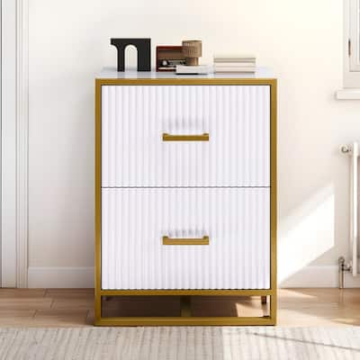 Moasis 2 Drawer File Cabinet with Gold Frame Filing Cabinet for Letter Size Printer Stand