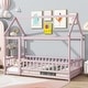 preview thumbnail 36 of 127, Wood Toddler House Bed with Roof Frame and Safety Guardrails Montessori Floor Bed without Slats No Door Houseshaped Platform Bed
