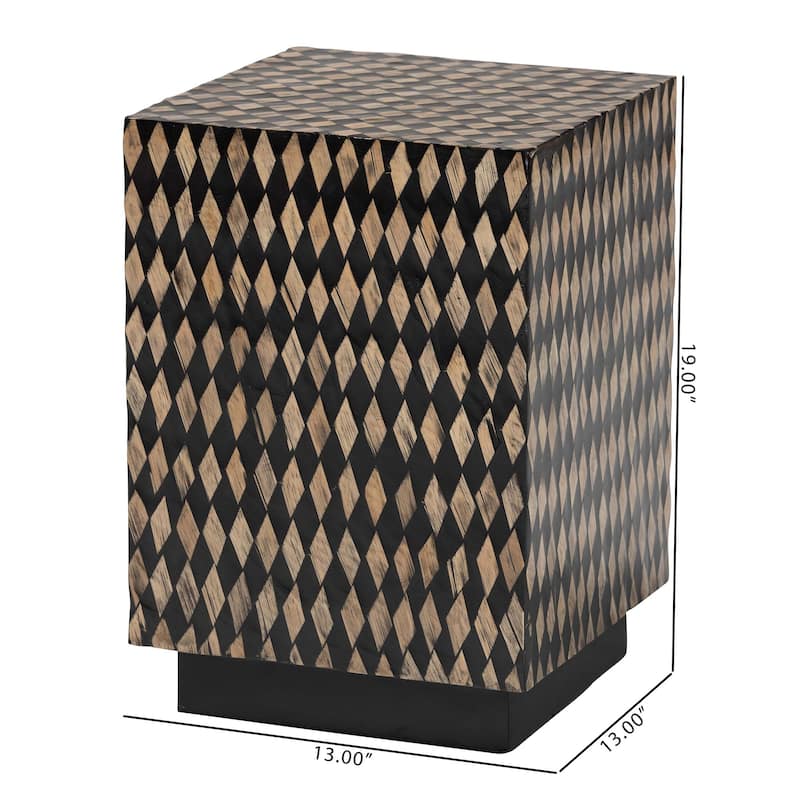 Paulo Decorative End Table with Bamboo Diamond Pattern - Modern Accent Side Table for Living Room or Bedroom