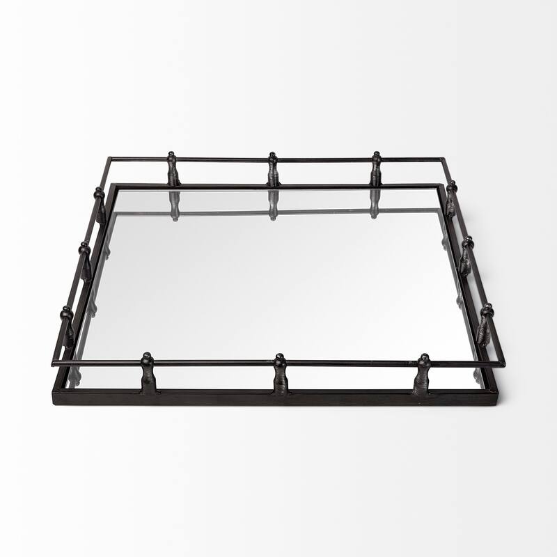 Christa Natural Metal Mirrored Base Square Tray - 22.0L x 22.0W x 3.1H