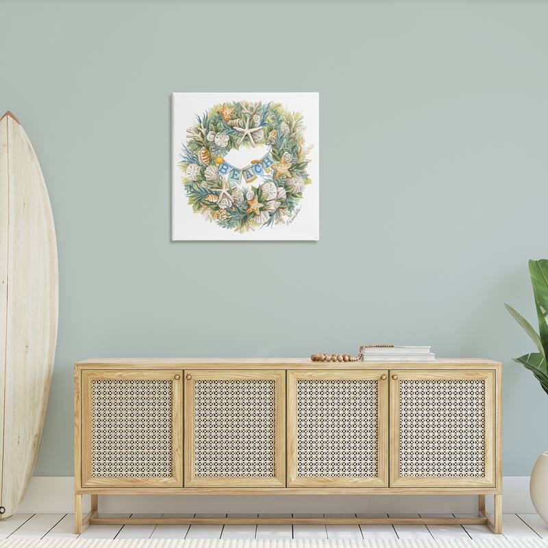 Stupell Holiday Beach Seashell Wreathe Nautical Christmas Canvas Wall Art - Multi-Color