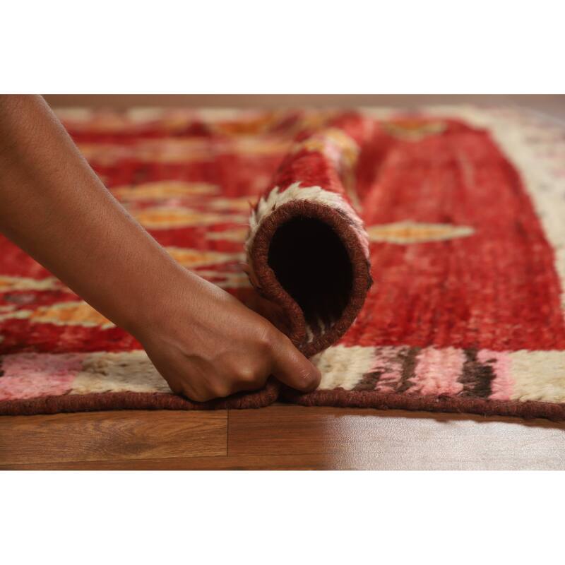 Red Tribal Geometric Moroccan Oriental Area Rug Handmade Wool Carpet - 6'7" x 9'8"