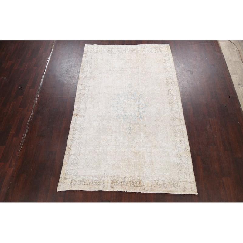 Muted Distressed Kerman Persian Area Rug Wool Hand-knotted Carpet - 6'3" x 9'11"