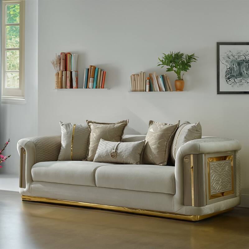 Evelance Modern Upholstered 93'' Velvet Pillow Back - Cream