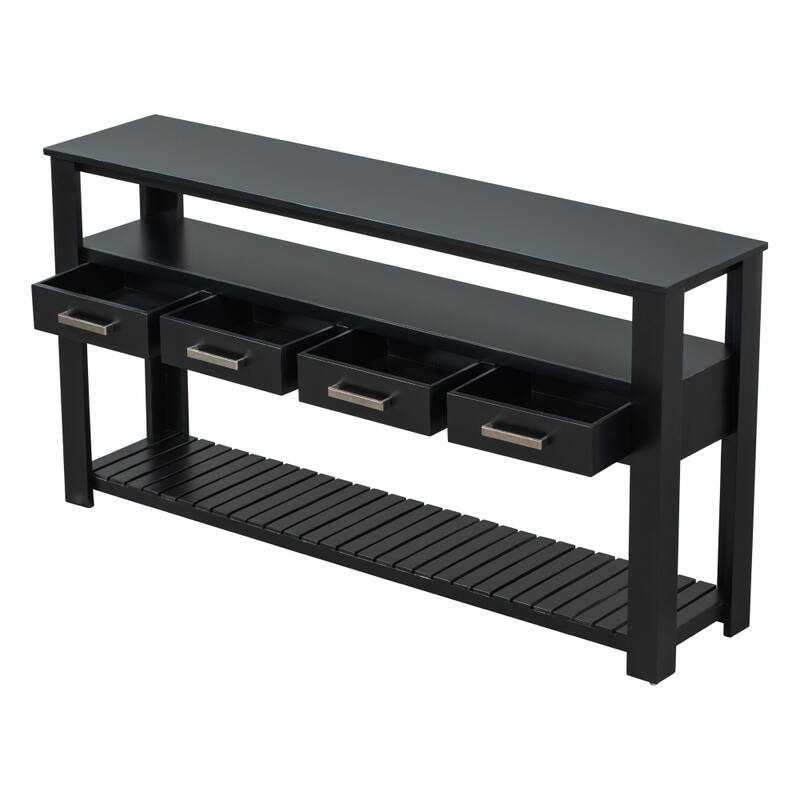 62.2" Modern Console Table with 4 Drawers and 2 Shelves