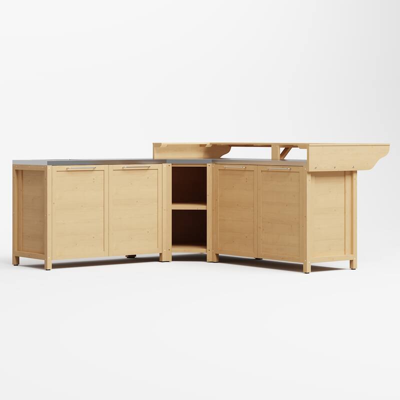 Modular Outdoor Kitchen Island Set, 100% Solid Wood BBQ Cabinet , Patio Kitchen Bar Table