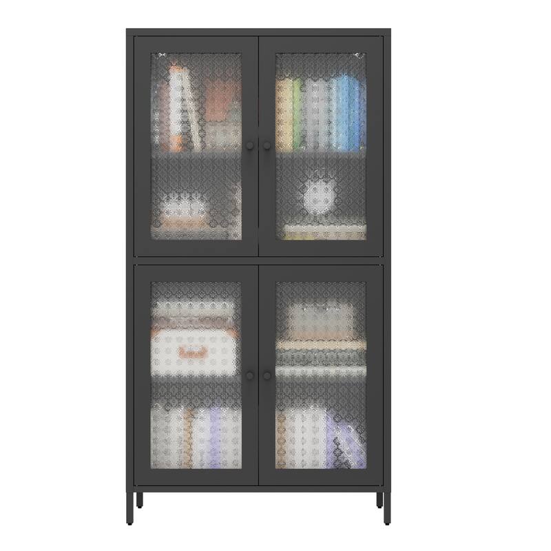 Classic Metal Storage Cabinet Display Cabinet with 4 Glass Doors 4 Shelves Cabinet Bookcase Side Cabinet