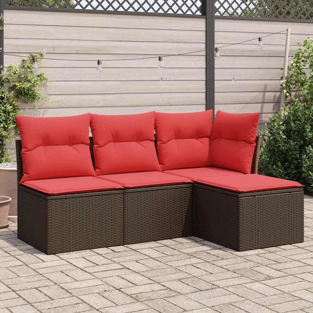 vidaXL 4/5 Piece Patio Sofa Set with Cushions Black/Brown/Gray Poly Rattan - 24.4 x 24.4 x 27.2