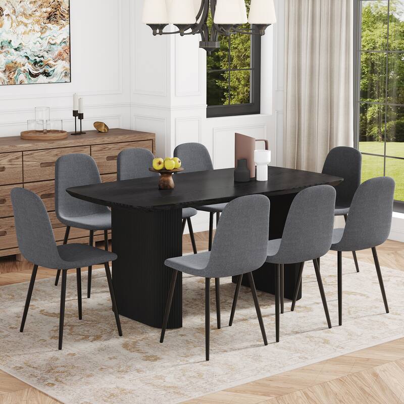 9-Piece Dining Table Set.67 * 35.4 inch MDF dining table With 8 Linen-Cotton Material Dining Chair