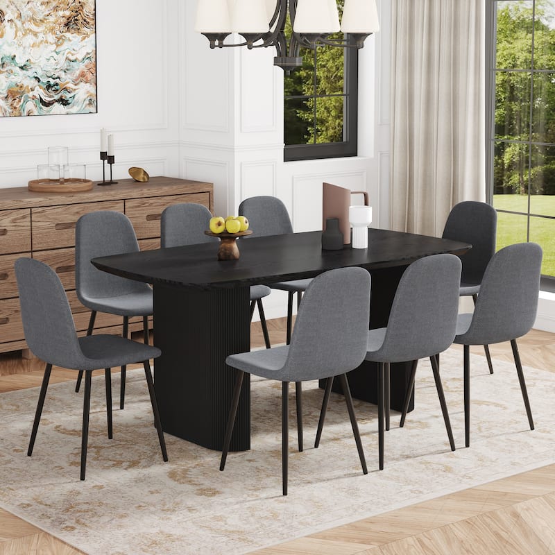 Kitchen Dining Table Set for 4/6/8, 67" Wood Table with Linen-Cotton Chairs, Stylish Dining Room Table Set for Gatherings