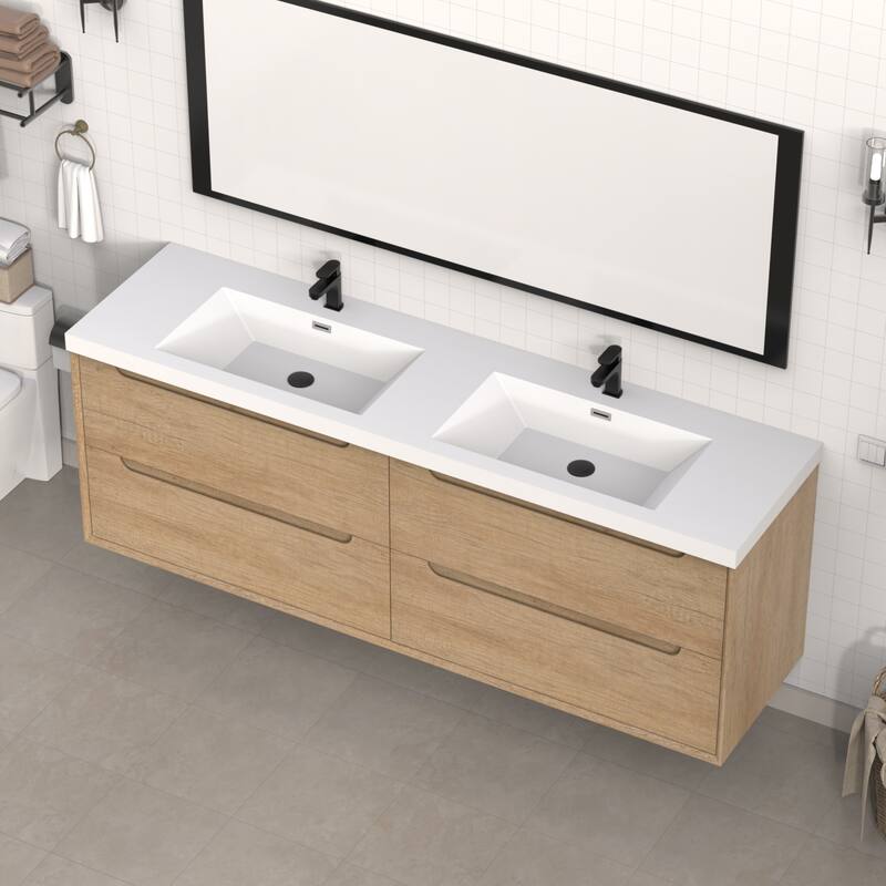 72" in. W x 26" in. D Integrated Resin Bathroom Rectangular Dual Sink Vanity Top One-Piece Design