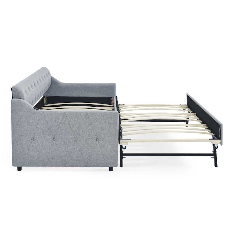 Upholstery Daybed with Twin Size Erectable Trundle and USB Charging Design