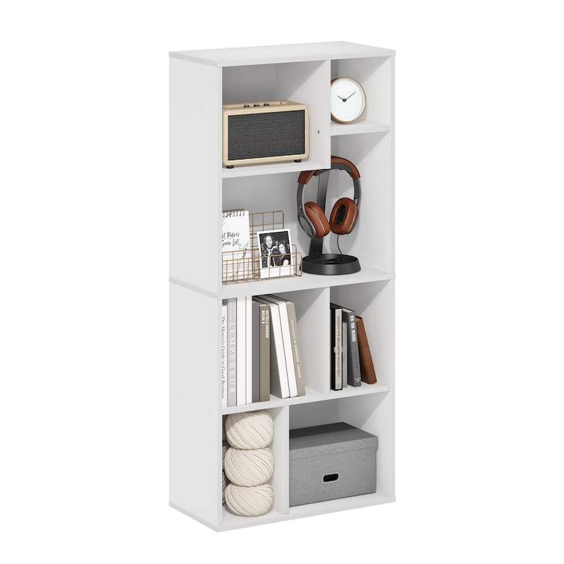 42.13 in. Tall White Wood 7-Shelf Bookcase