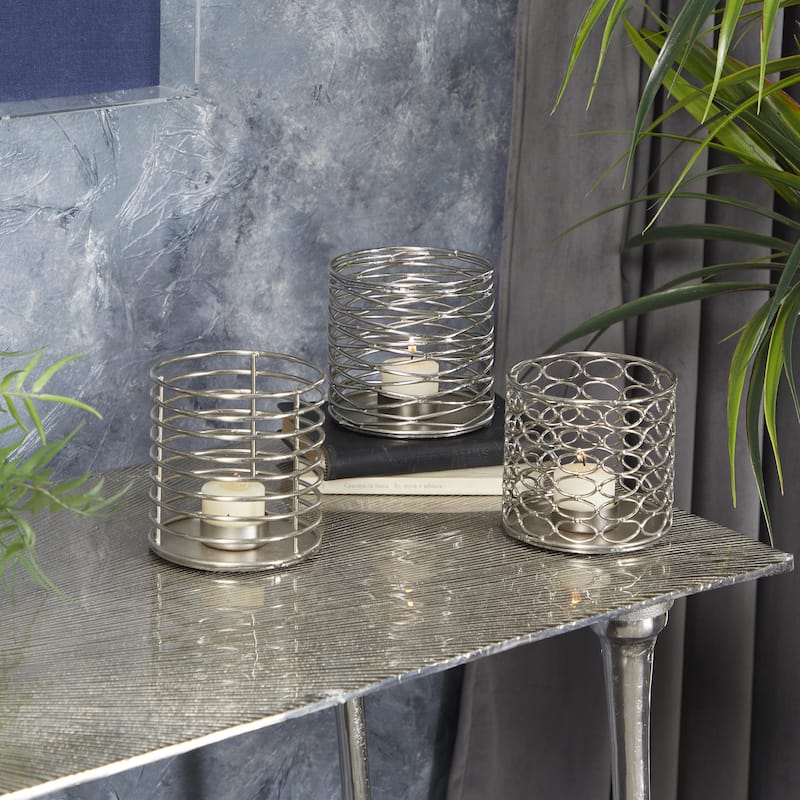 Metal Candle Lantern - Set of 3 Silver - Roche River Decor
