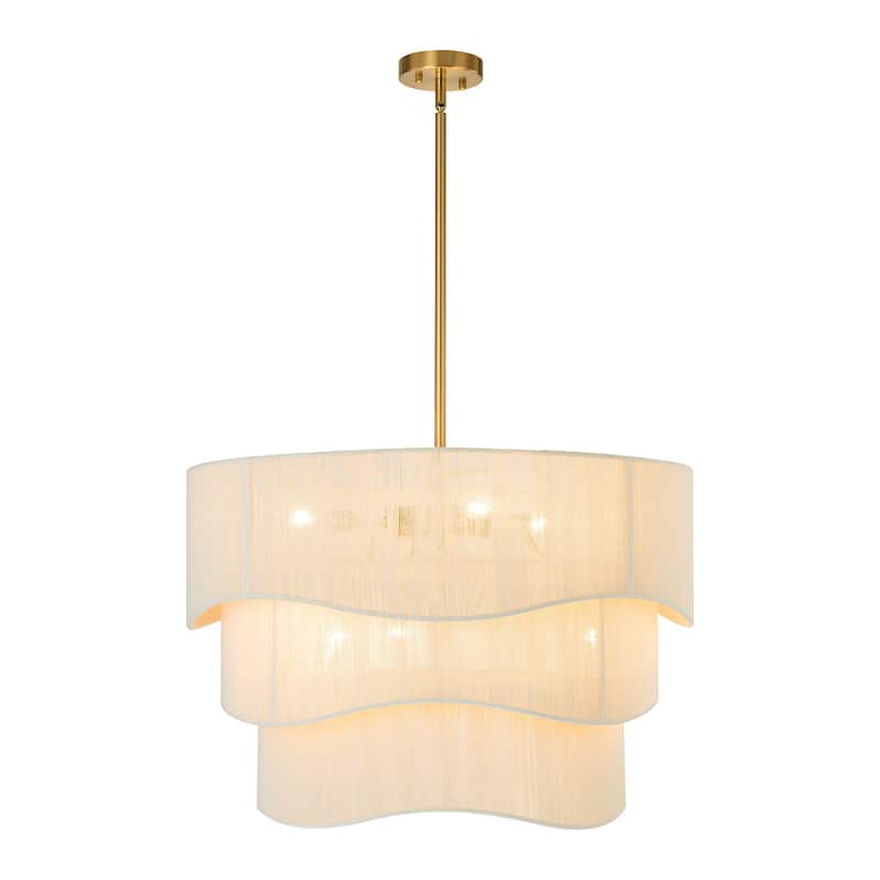6-Light Modern Boho Large Drum Chandelier 3-Tiered Farmhouse Handwoven Ivory Rope Fabric Chandelier