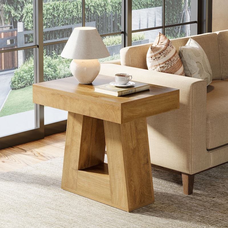 24" Modern 2-Tier Narrow End Table with Trapezoid Base - Brown - 1 Pack