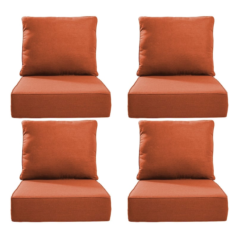 22" W x 24" D x 6" T Outdoor Lounge Chair Replacement Cushion Set Water and Fade Resistant - 4 Sets - Orange