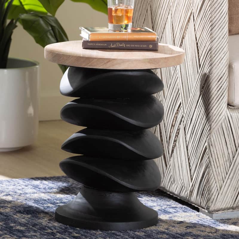 Ziva End Table with Petrified Wood Top - Pedestal Accent Side Table for Living Room or Entryway