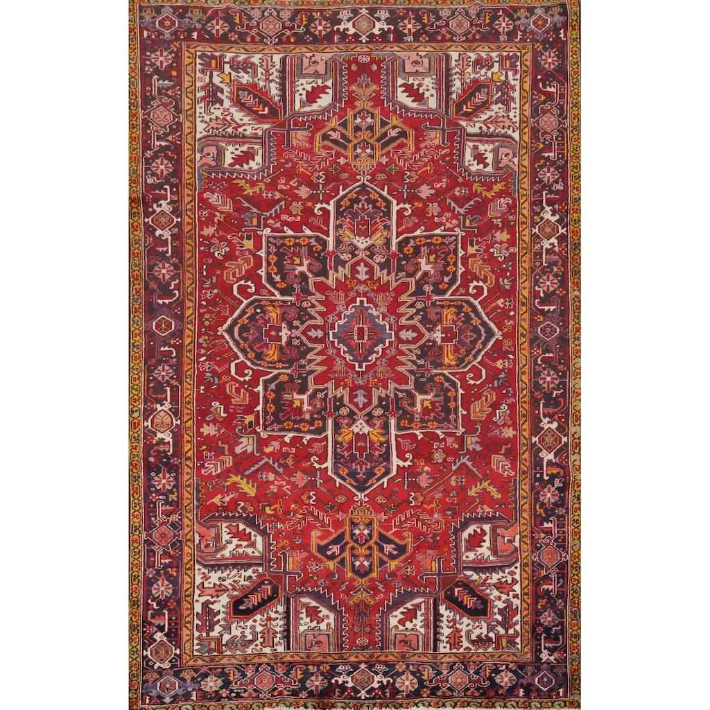 Hand Knotted Oriental 100% Wool Carpet Traditional Medallion Red Heriz Area Rug - 10' 5'' X 7' 3''