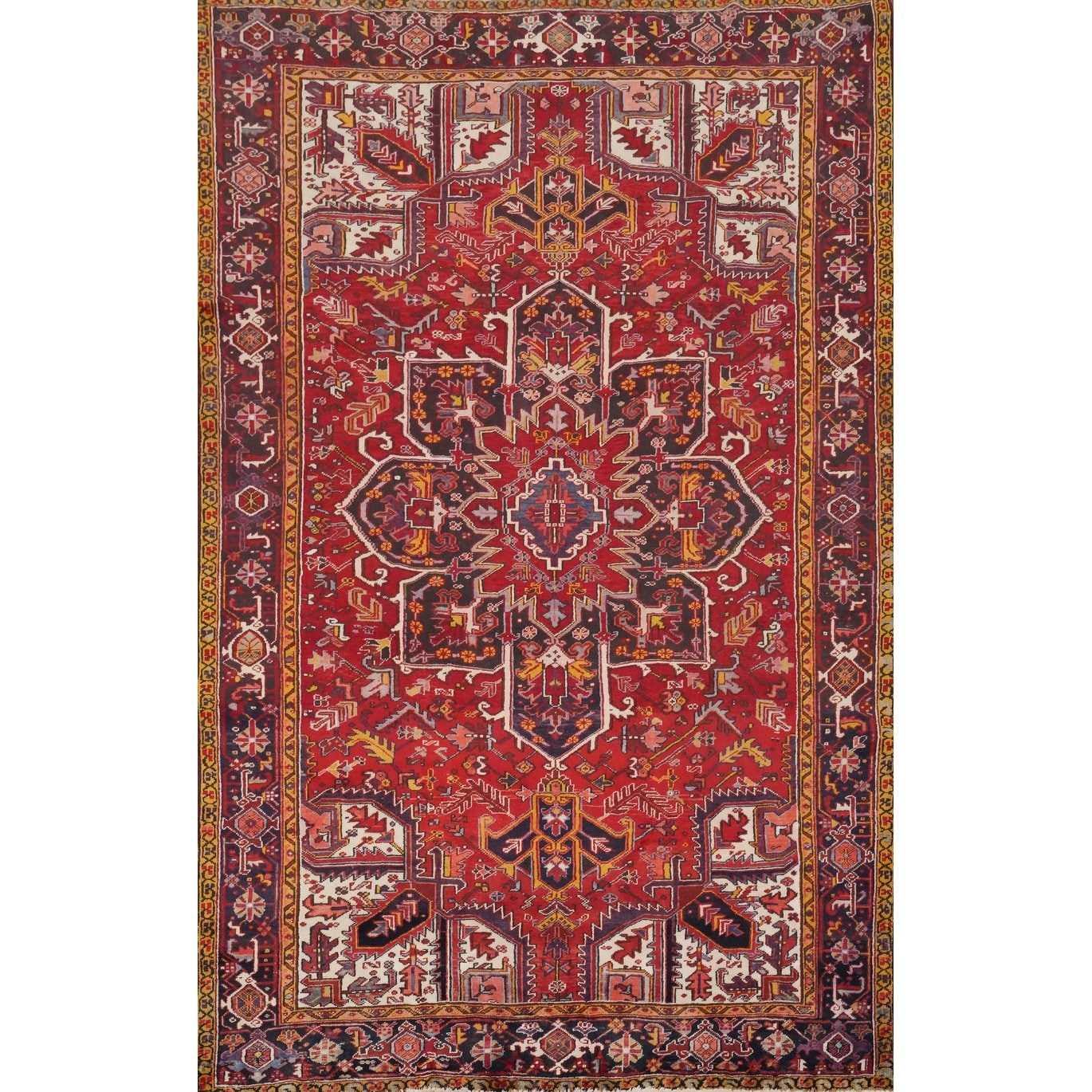 Hand Knotted Oriental 100% Wool Carpet Traditional Medallion Red Heriz Area Rug - 10' 5'' X 7' 3''