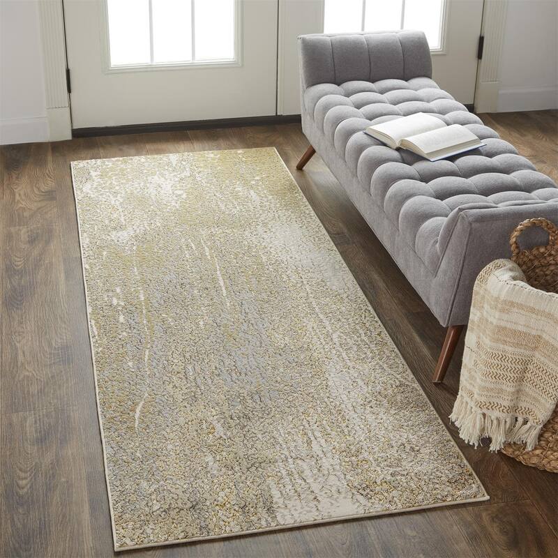Tripoli R3739 Abstract Modern Area Rug - 2'10" x 7'10" - Ivory/Gray/Gold