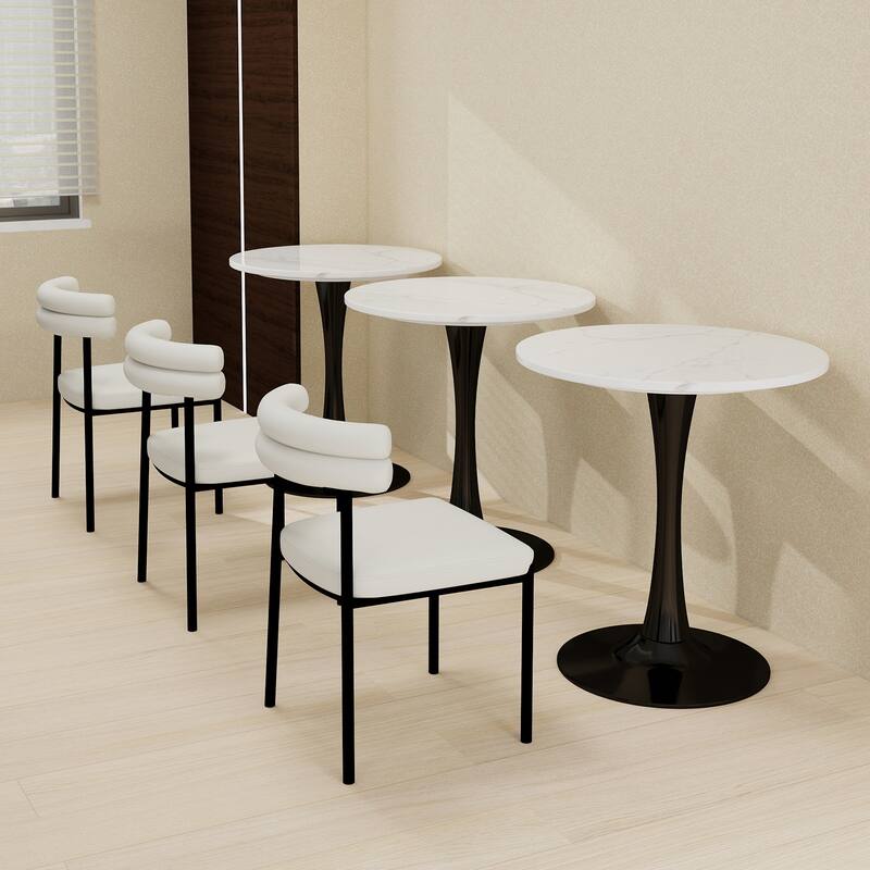 27.6-Inch Mid-Century Modern Style Dining Table, Accommodates 2-4 People, Featuring A Round White-Veined Marble Tabletop