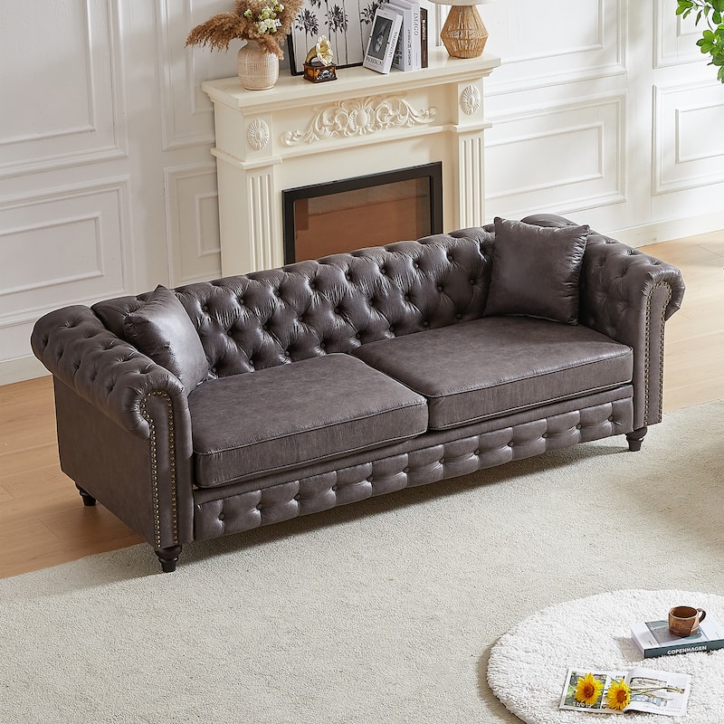 Grey Tech Fabric 3-seater Chesterfield Sofa