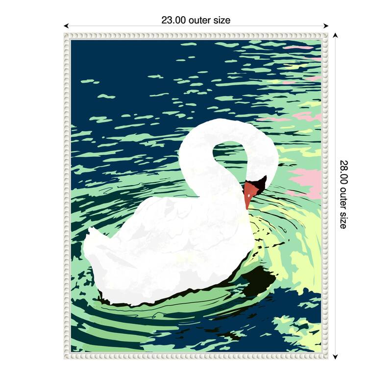 Swan Birds Painting by Uma Gokhale Framed Canvas Wall Art - 23 x 28 in