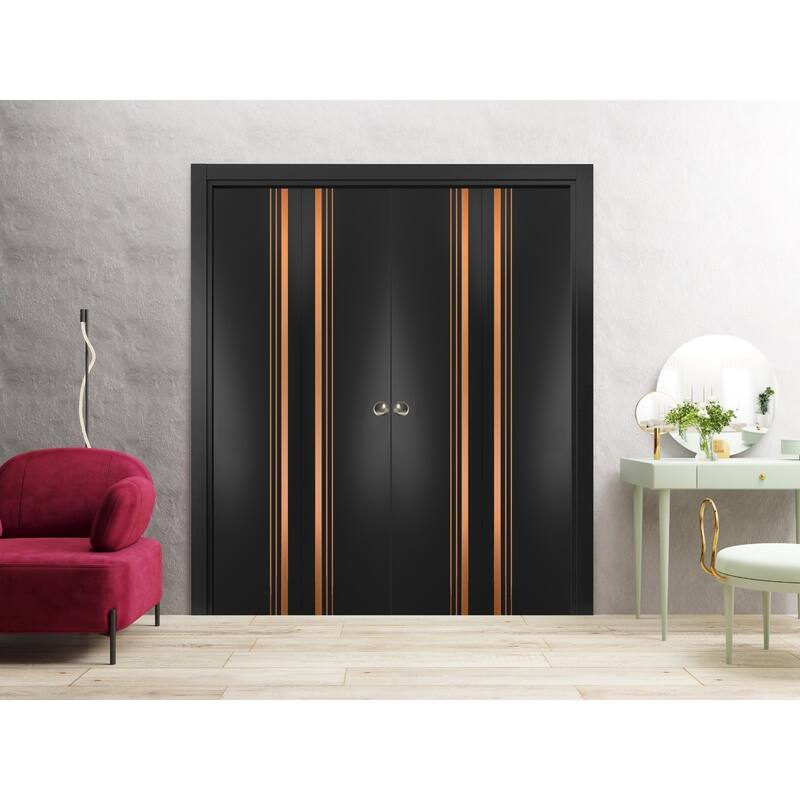 Double Bi-fold Doors Planum 1010 Matte Black with Sturdy Tracks