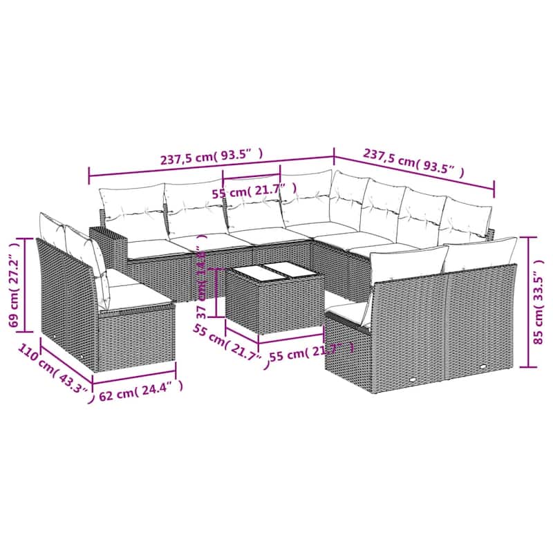 vidaXL Garden Sofa Set Beige PE Rattan Large Modular Garden Sofa Set - 21.7 x 21.7 x 14.6