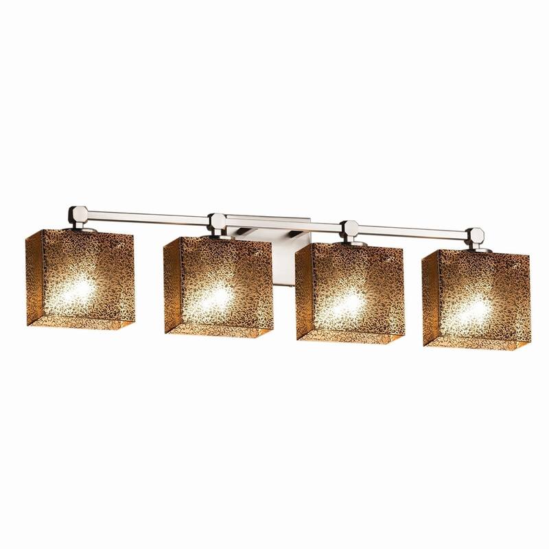 Justice Design Fusion Tetra 4-light Brushed Nickel Bath Bar, Mercury Rectangle Shade