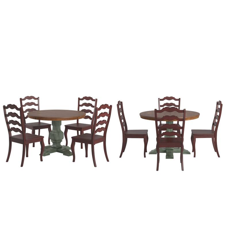 Ronda 45" Round Solid Wood Top Dining Set with French Ladder Back Chairs