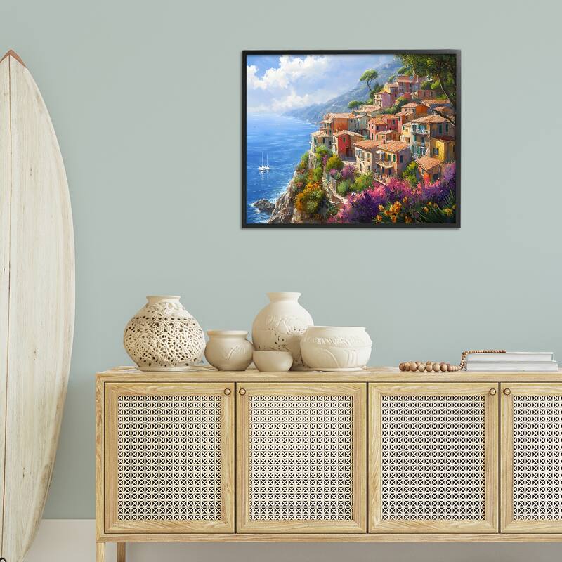 Stupell Coastal Seaside Village View Framed Giclee Art Design By Franklyn Gregory