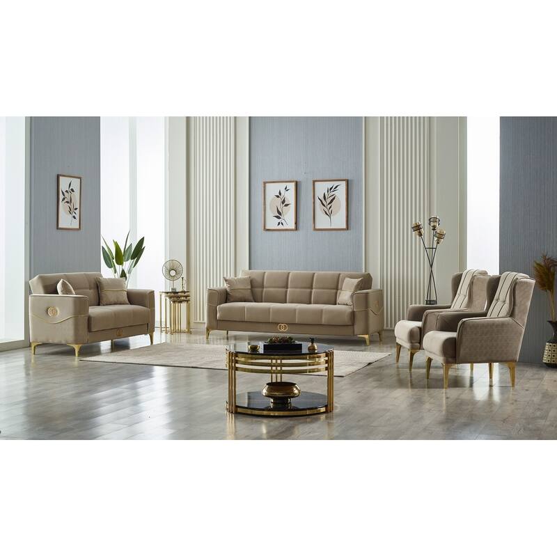 Cad 4-Pieces Comfortable Sleeper Modern One Sofa One Loveseat Two Chair Living Room Set - Beige