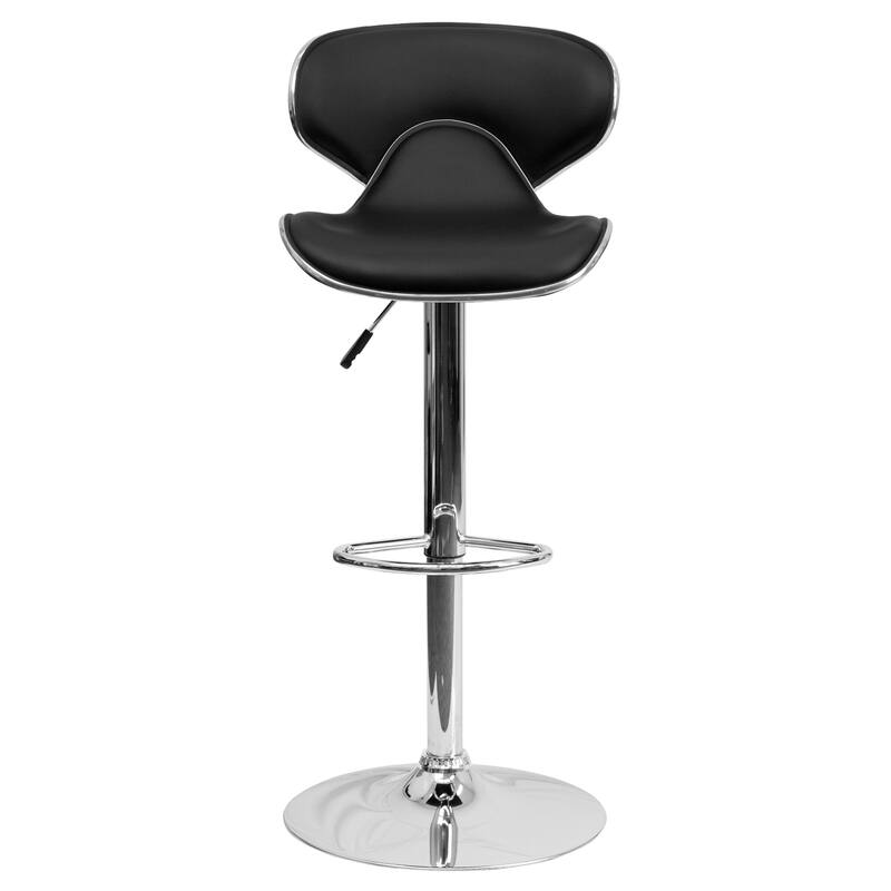 2 Pack Contemporary Mid-Back Vinyl Adjustable Height Barstool with Chrome Base - 16"W x 17.5"D x 34.5" - 43"H