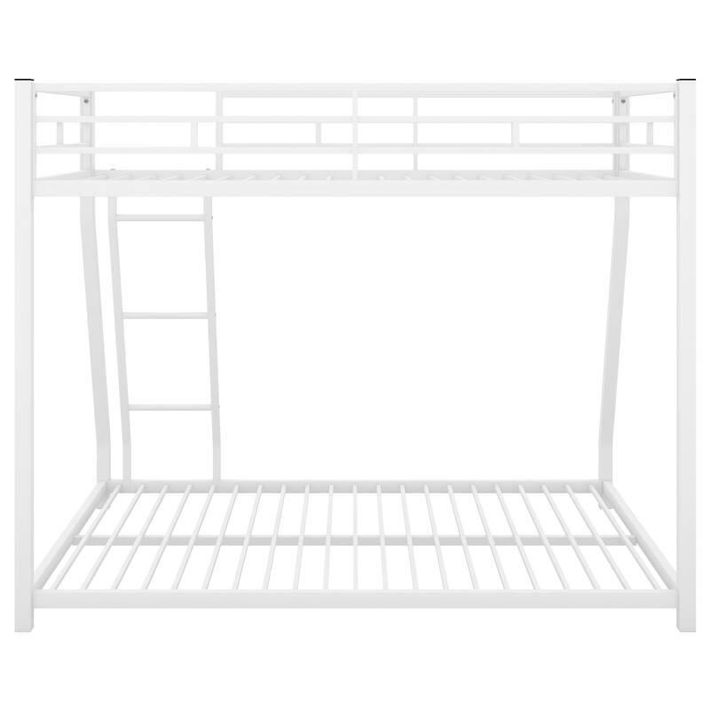 Twin over Full Bunk Bed, Floor Metal Bunk Bed with Full-Length Guardrail and Ladder, Metal Bed Frame, No Boxing Spring Needed