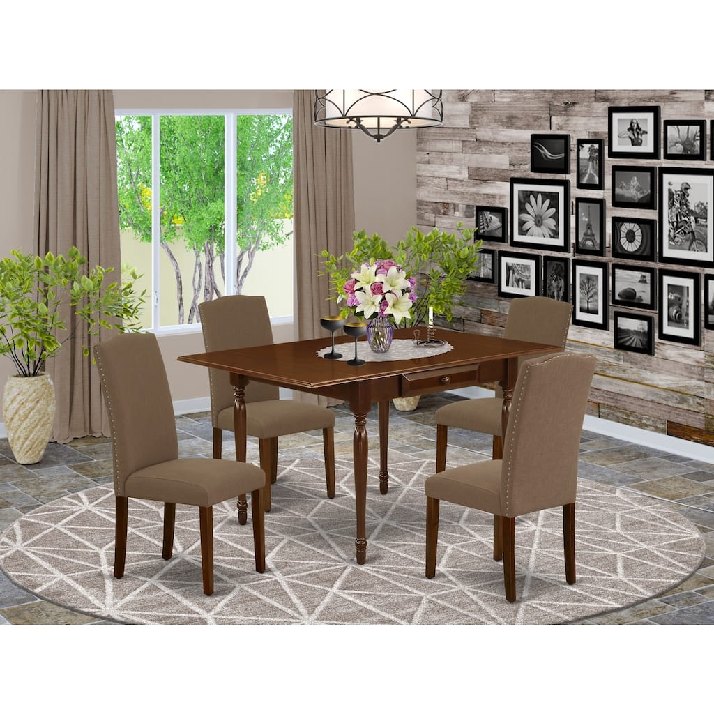 HomeStock 5-Pc Mahogany Finish Solid Wood Top - Rectangular Dining Room Set with Dropleaf - Seats 4