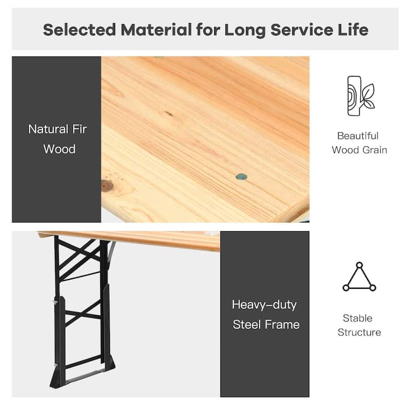 66.5" Outdoor Wood Folding Picnic Table with Adjustable Heights - 66.5" (L) x 20" (W) x 29.5"/41.5" (H)