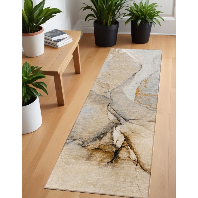 Elfi Contemporary Abstract Weather Resistant Classic Meets Modern Outdoor Rug