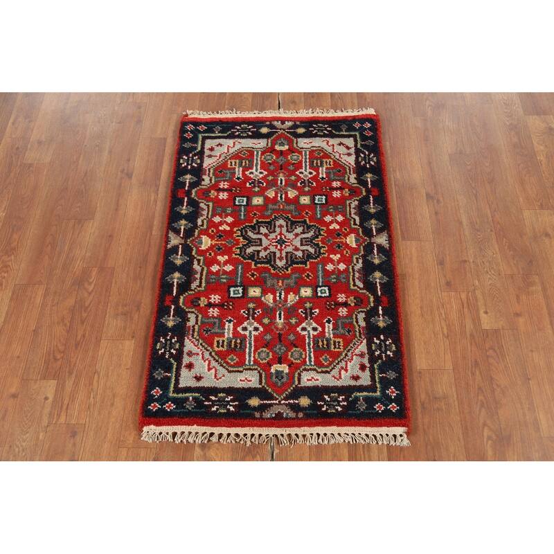 Geometric Kazak Indian Accent Rug Hand-Knotted Wool Carpet - 2'0"x 3'0"