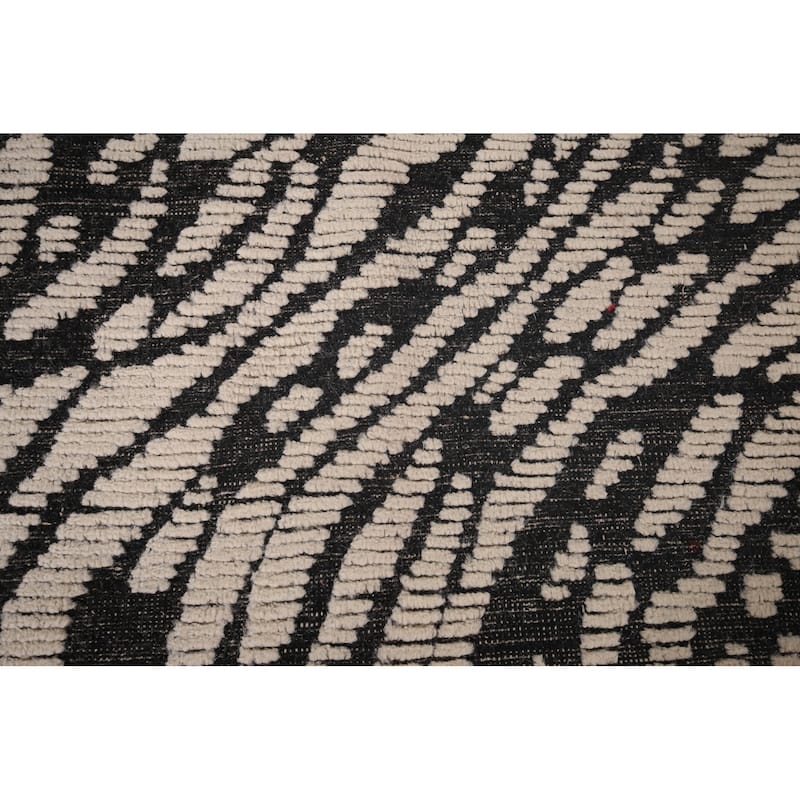 All-Over Black & Ivory Moroccan Abstract Area Rug Handmade Wool Carpet - 8'0"x 10'2"